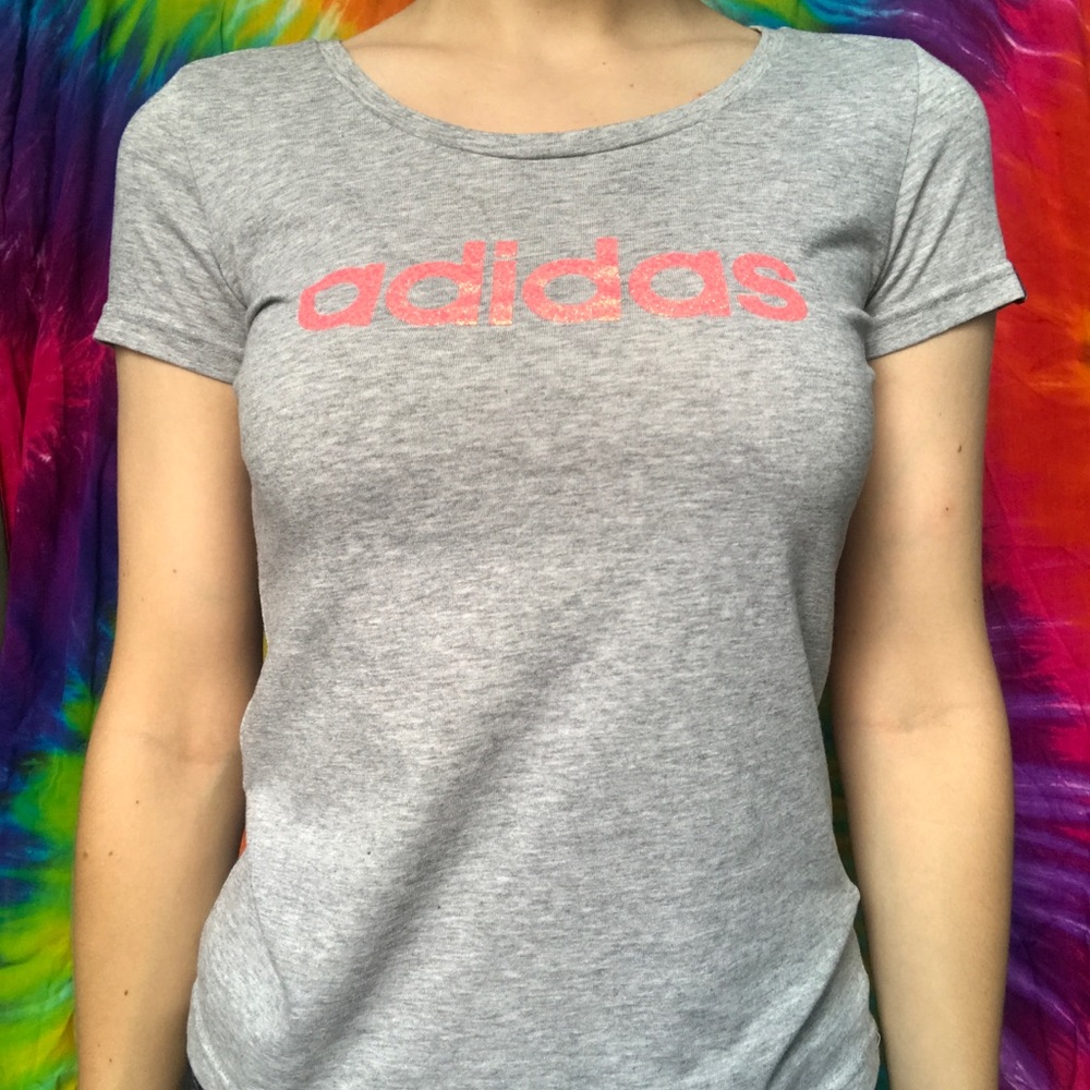 Adidas Pink Glitter Climalite Short Sleeve Tee